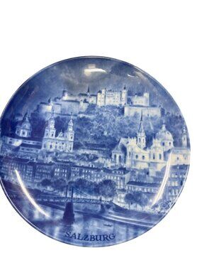 Kaiser Porzellan VTG German Blue city Porcelin set of 2 wall plates SKU 10-286